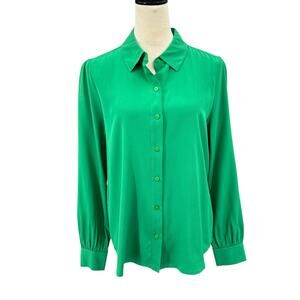 Diane von Furstenberg NWT Mariah Stalk Green 100% Silk Long Sleeve Button Blouse